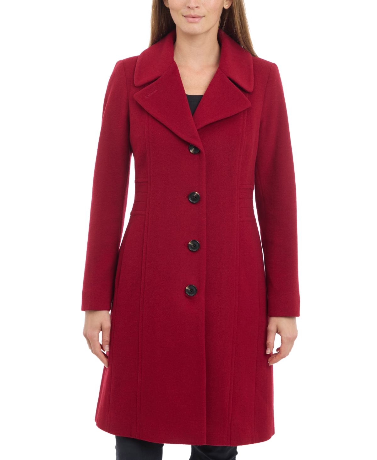 Anne Klein Women's Single-breasted Notched-collar Coat, Created For Macy's In Red