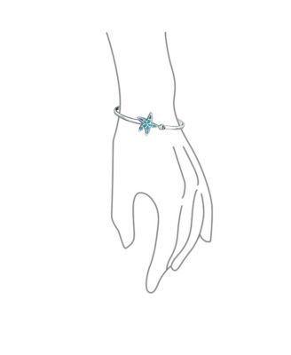 Nautical Beach Starfish Synthetic Blue Opal Bangle Bracelet Sterling Silver