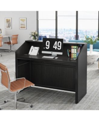 Reception Desk with Counter, Modern Front Desk Table with Cable Grommet for Lobby, Salon, Retail, Home Office