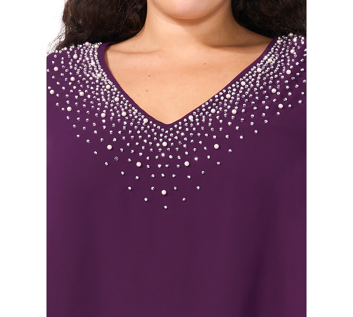 Msk Women's V-Neck Embellished Overlay Top