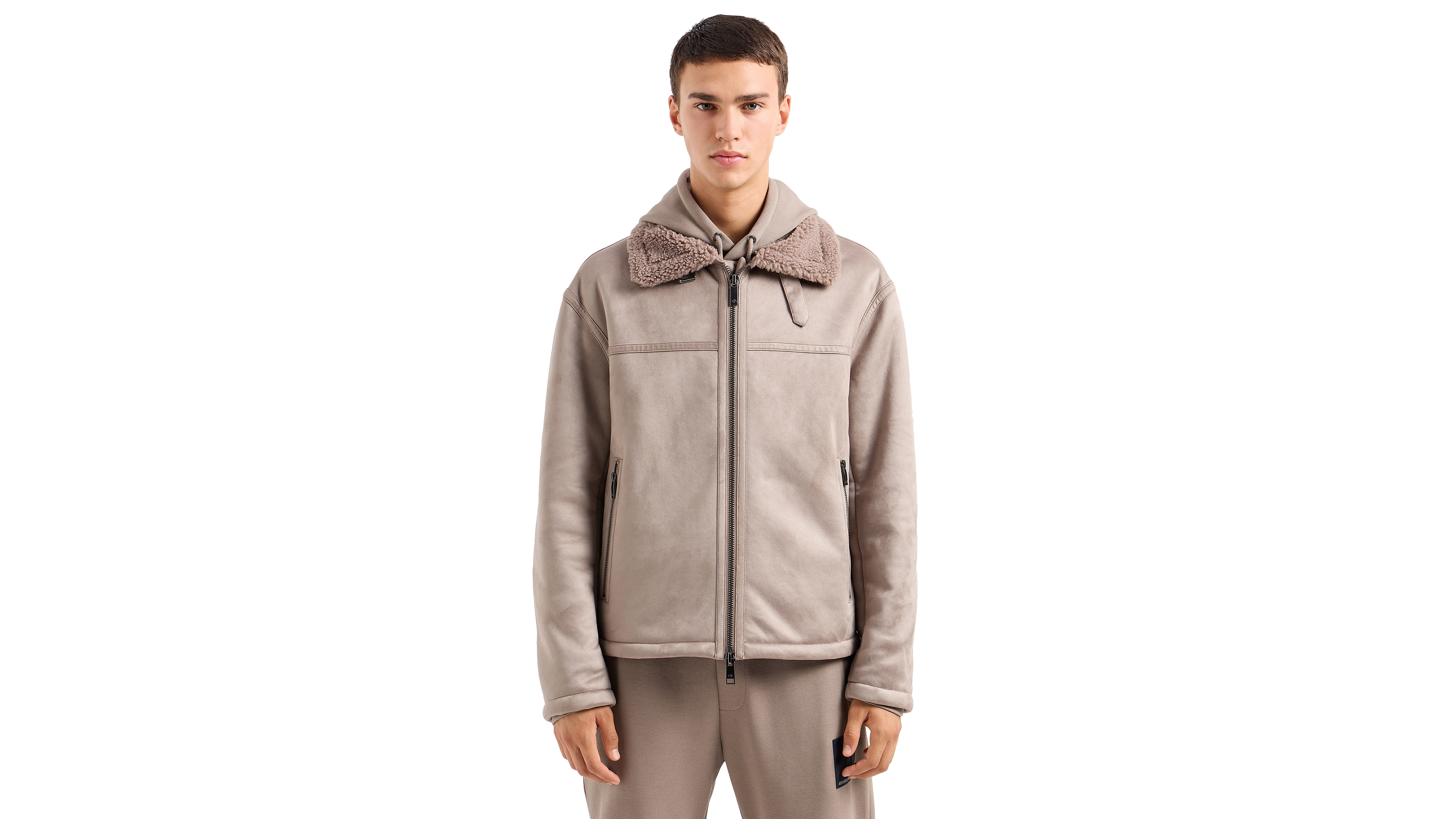 A|X Armani Exchange Men's Faux-Leather Sherpa-Lined Jacket