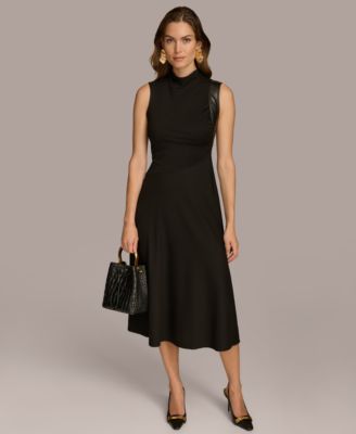 Donna Karan New York - Women's Mock-Neck Faux-Leather-Trim Dress