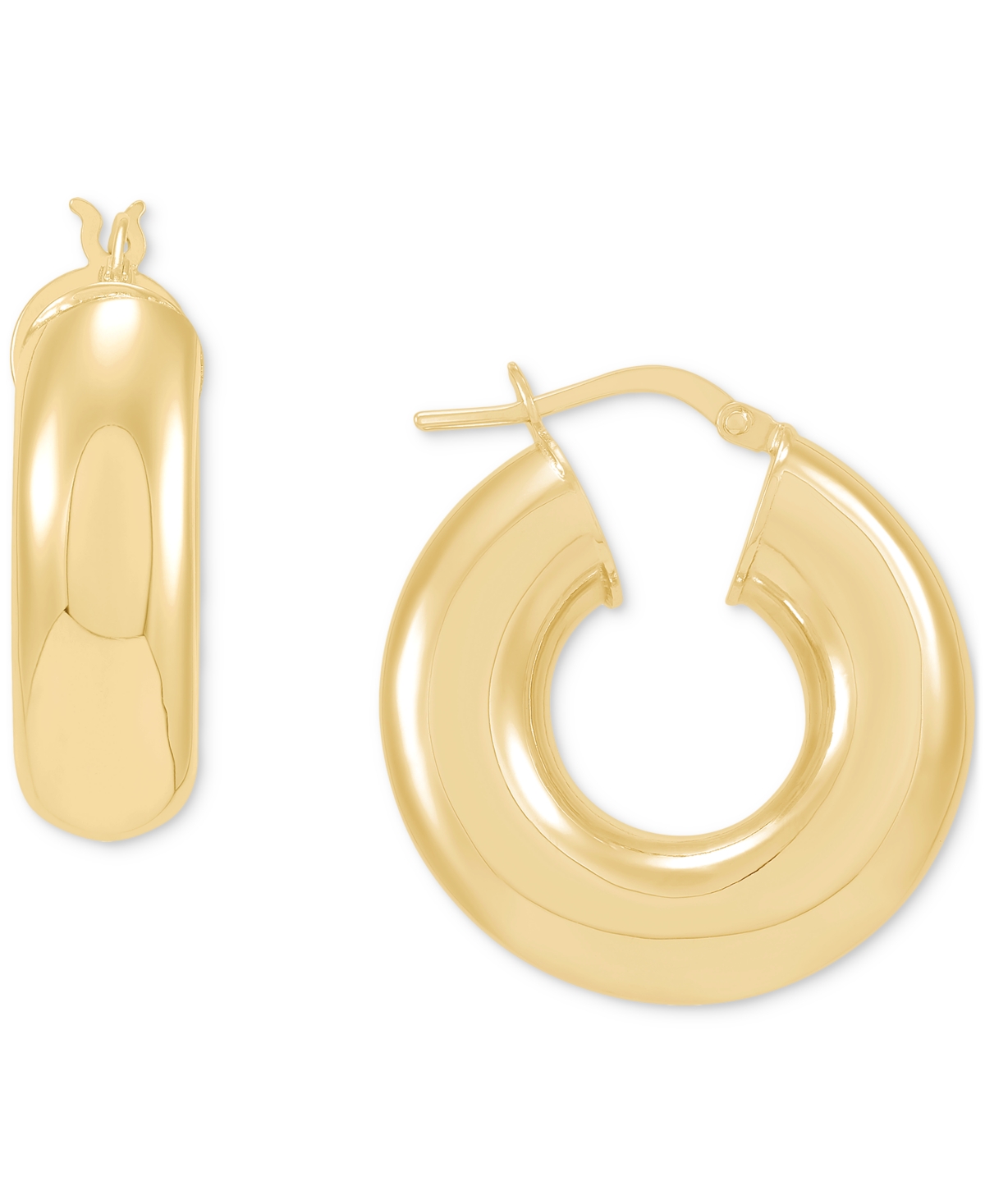 Polished Tube Hoop Small Huggie Hoop Earrings in 18k Gold-Plated Sterling Silver, 1" - Gold Over Silver