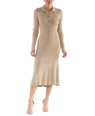 julia jordan Women s Ribbed Long Sleeve Collared Midi Dress Macy s