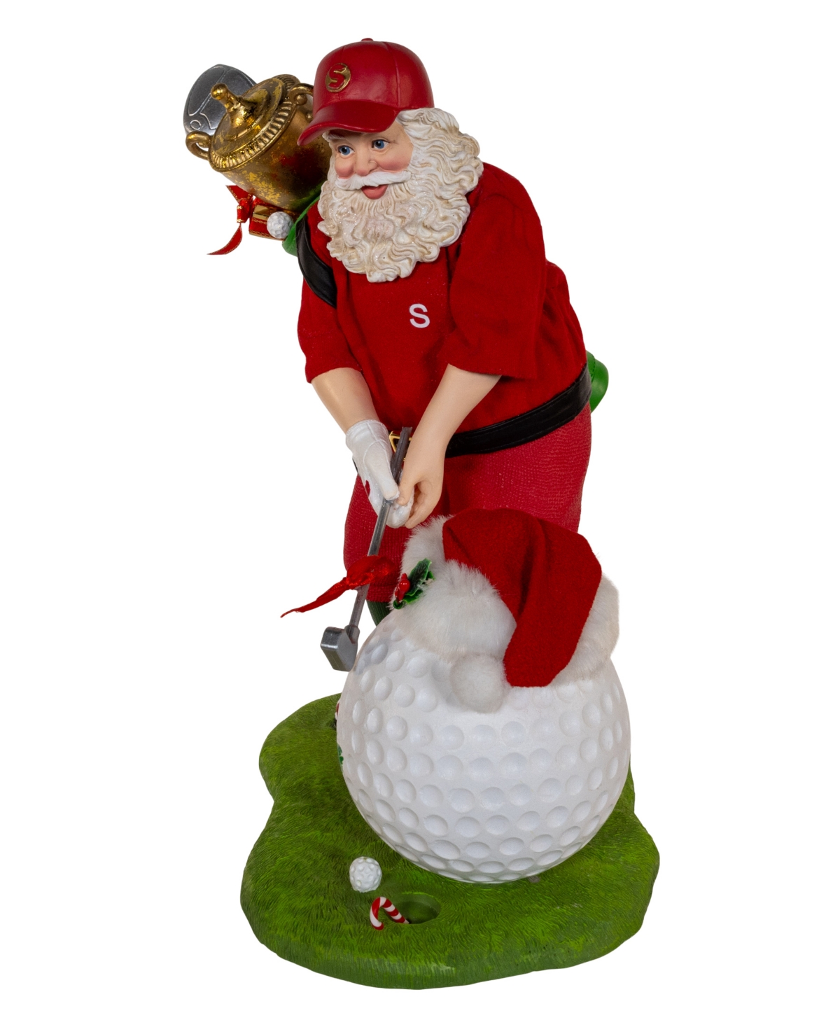 Kurt Adler 11-inch Fabriche Golfer Santa With Oversized Golf Ball In Red
