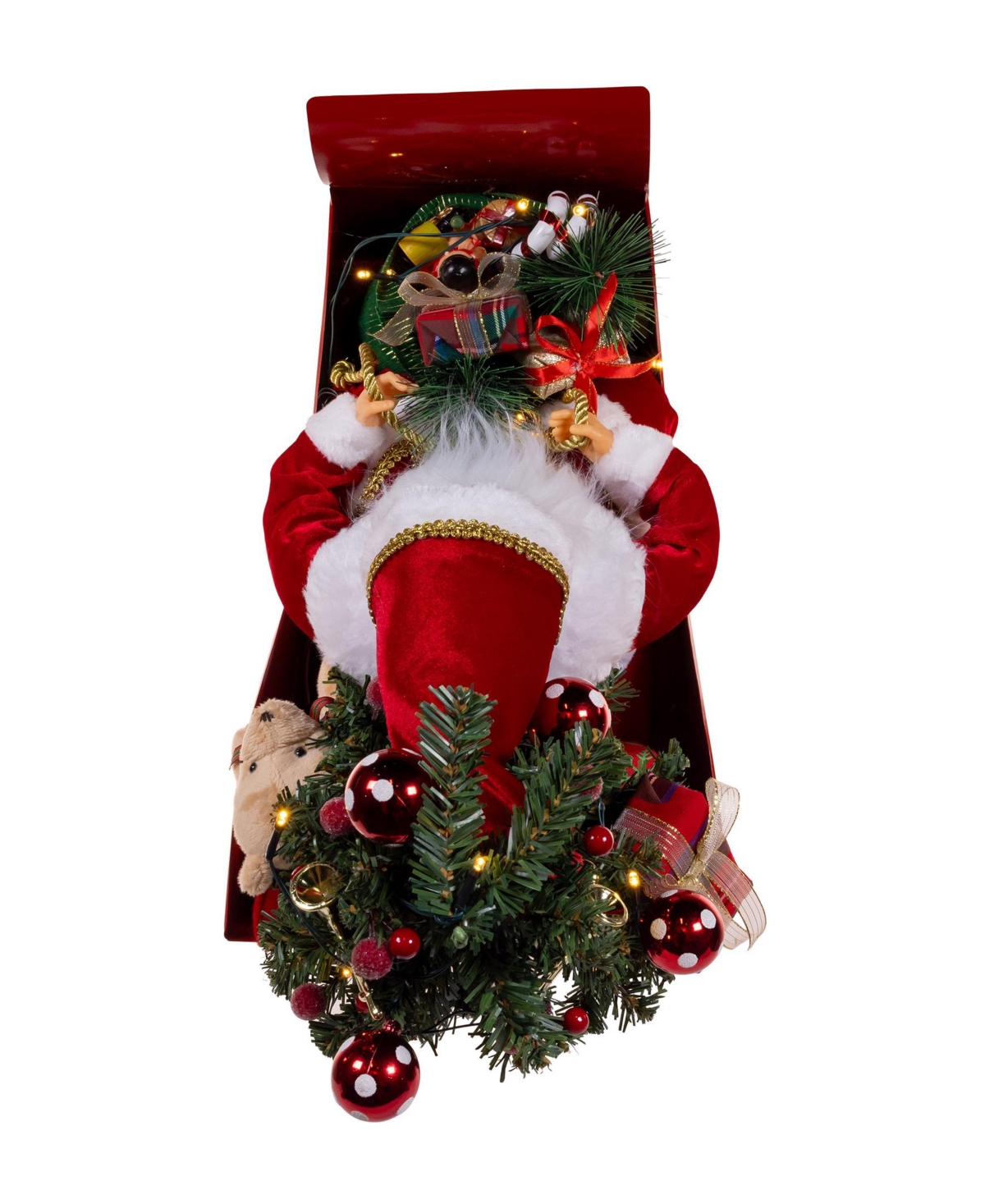 Kurt Adler 24-inch Battery Operated Musical Led Santa In Metal Sleigh Table Piece In Red
