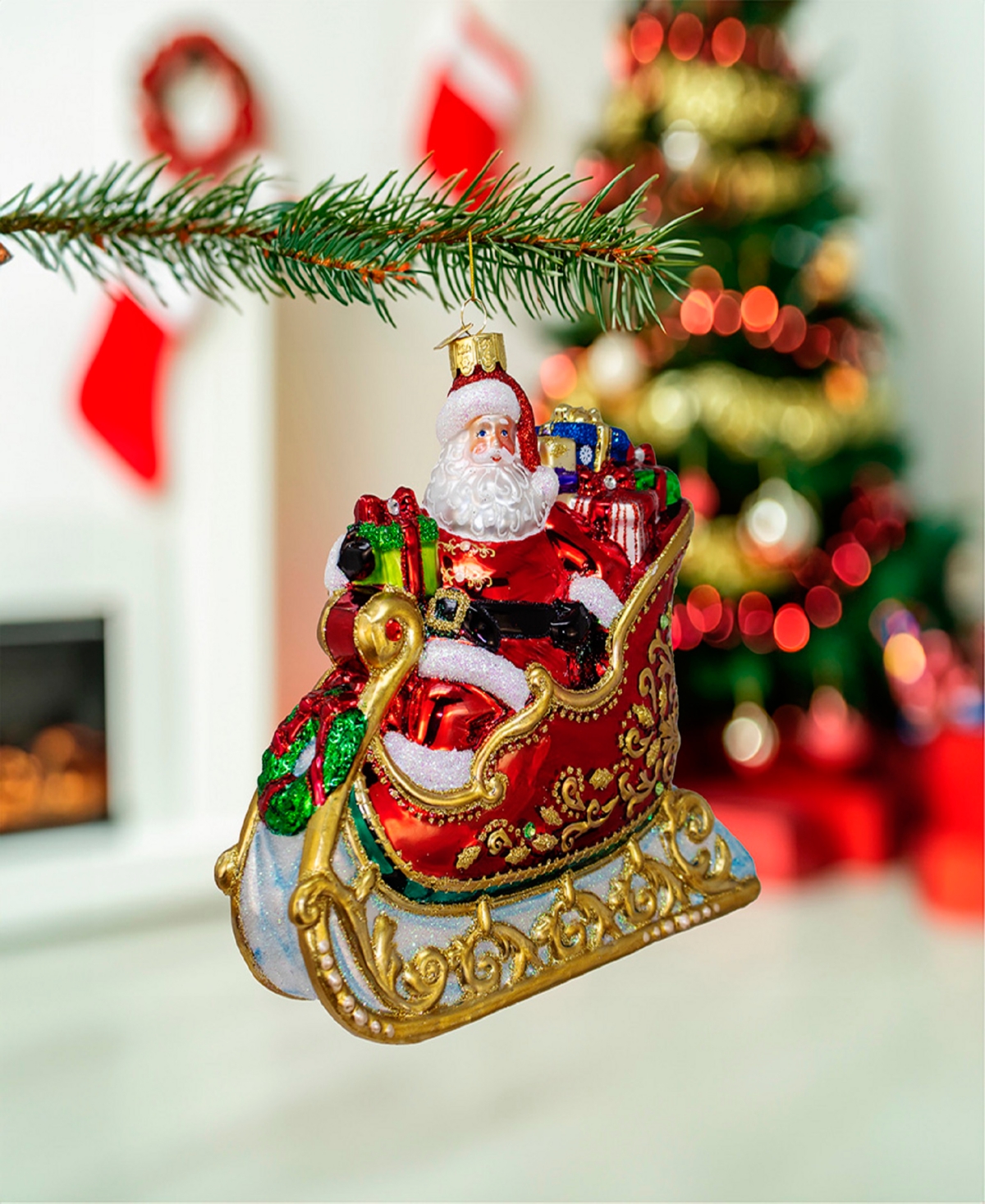 Kurt Adler 6.25-inch Bellissimo Glass Santa In Sleigh Ornament In Red