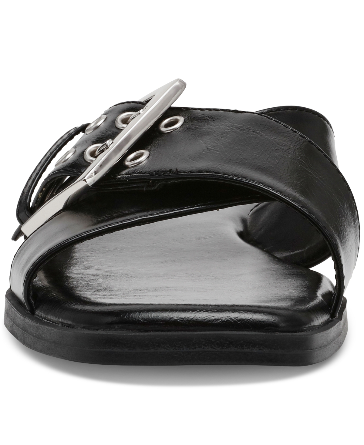 Dv Dolce Vita Women's Mayson Crossband Buckle Slide Flat Sandals In Black Shiny