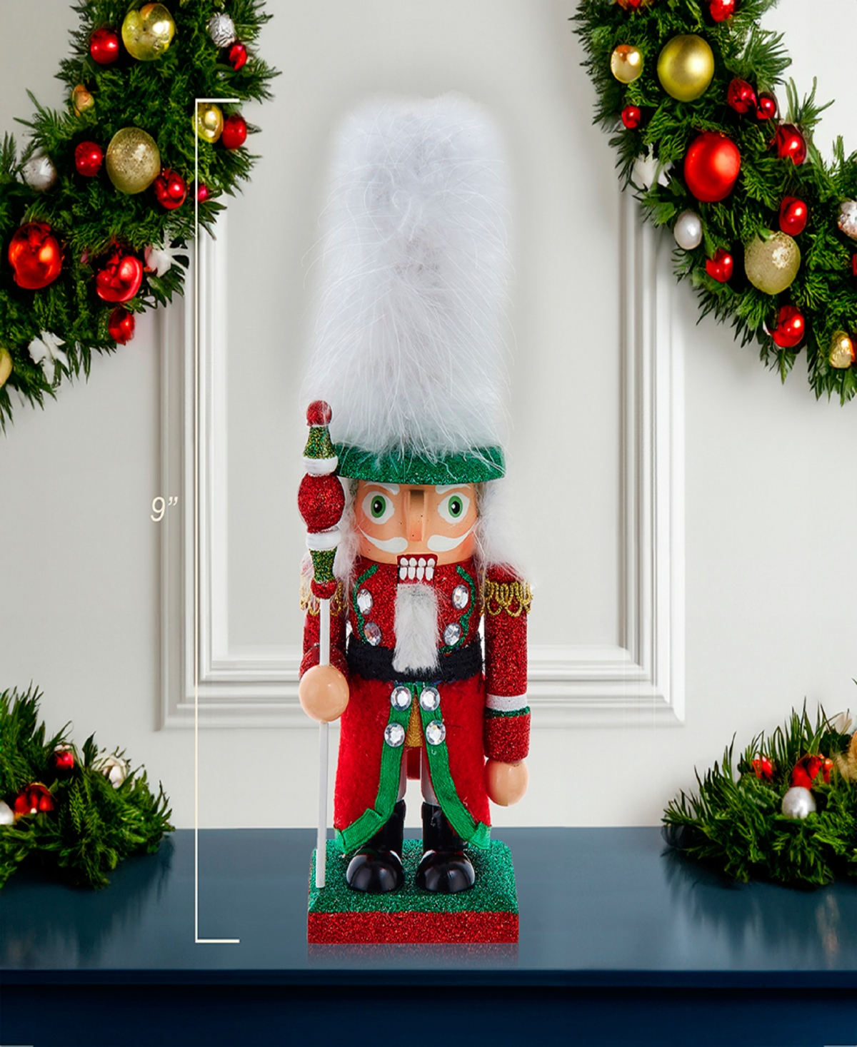 Kurt Adler 9-Inch Hollywood Nutcrackers Green and White Soldier Nutcracker - Red
