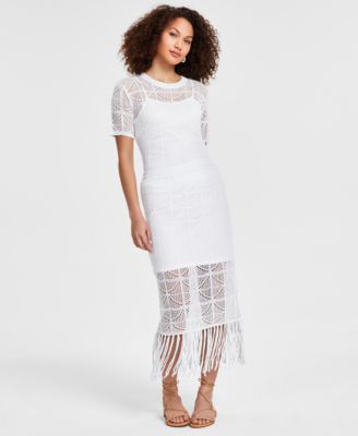 Bar III - Women's Crochet Tassel-Fringe Midi Skirt