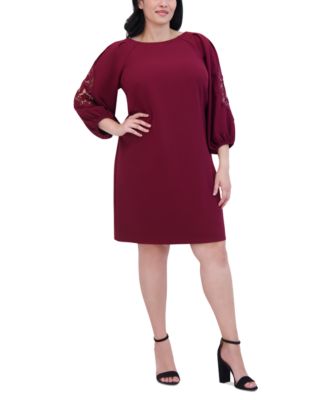 Vince Camuto Plus Size Stretch-Crepe Lace-Sleeve Dress - Macy's