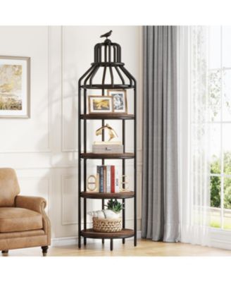 4-Tier Tall Narrow Bookshelf – Rustic Freestanding Corner Bookcase for Small Spaces in Kitchen, Home Office, or Living Room