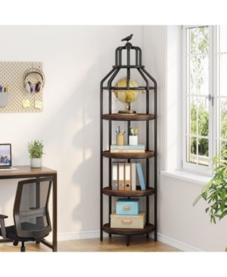 4-Tier Tall Narrow Bookshelf – Rustic Freestanding Corner Bookcase for Small Spaces in Kitchen, Home Office, or Living Room