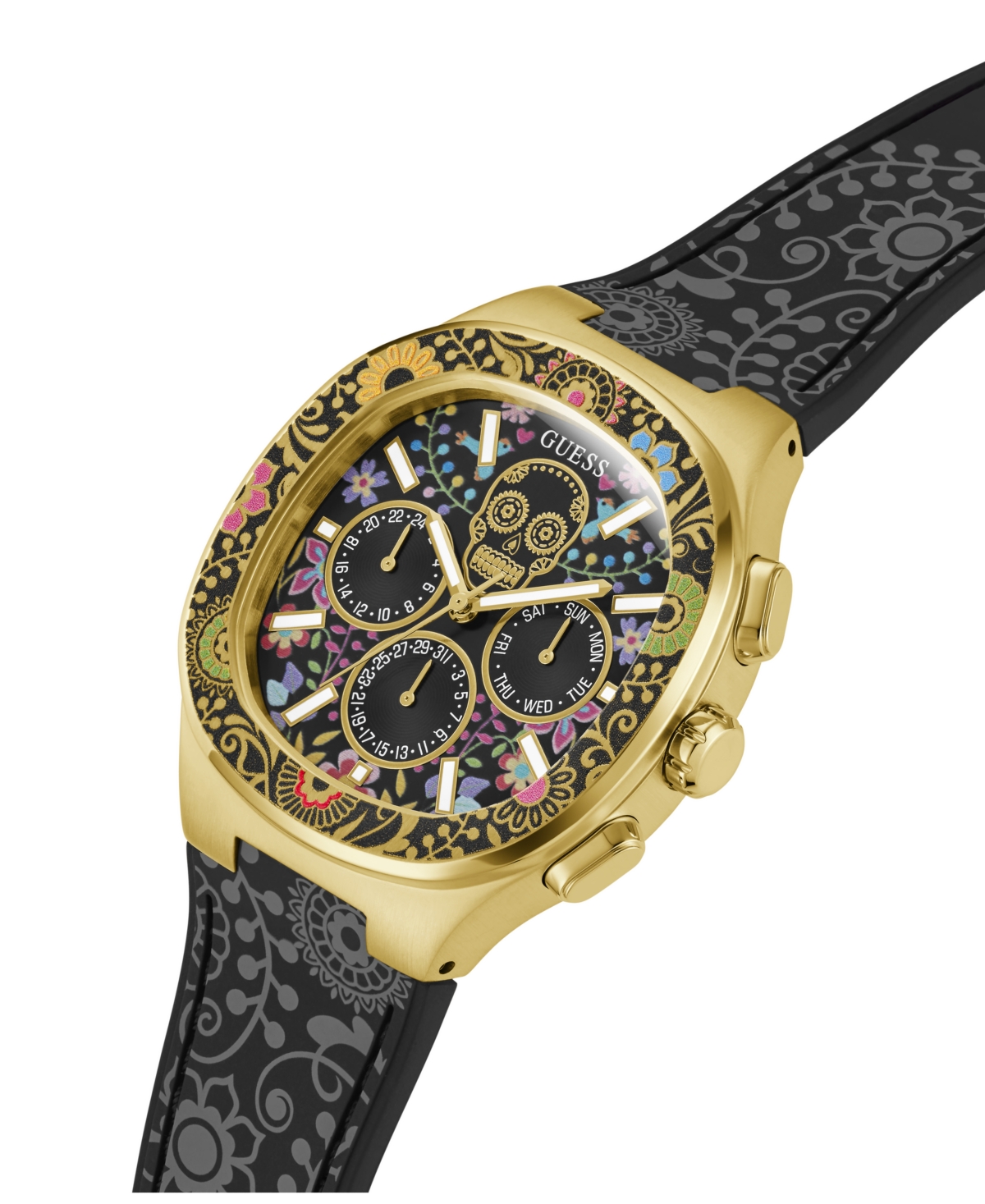 Guess Men's Multi-Function Black Silicone Watch 44mm