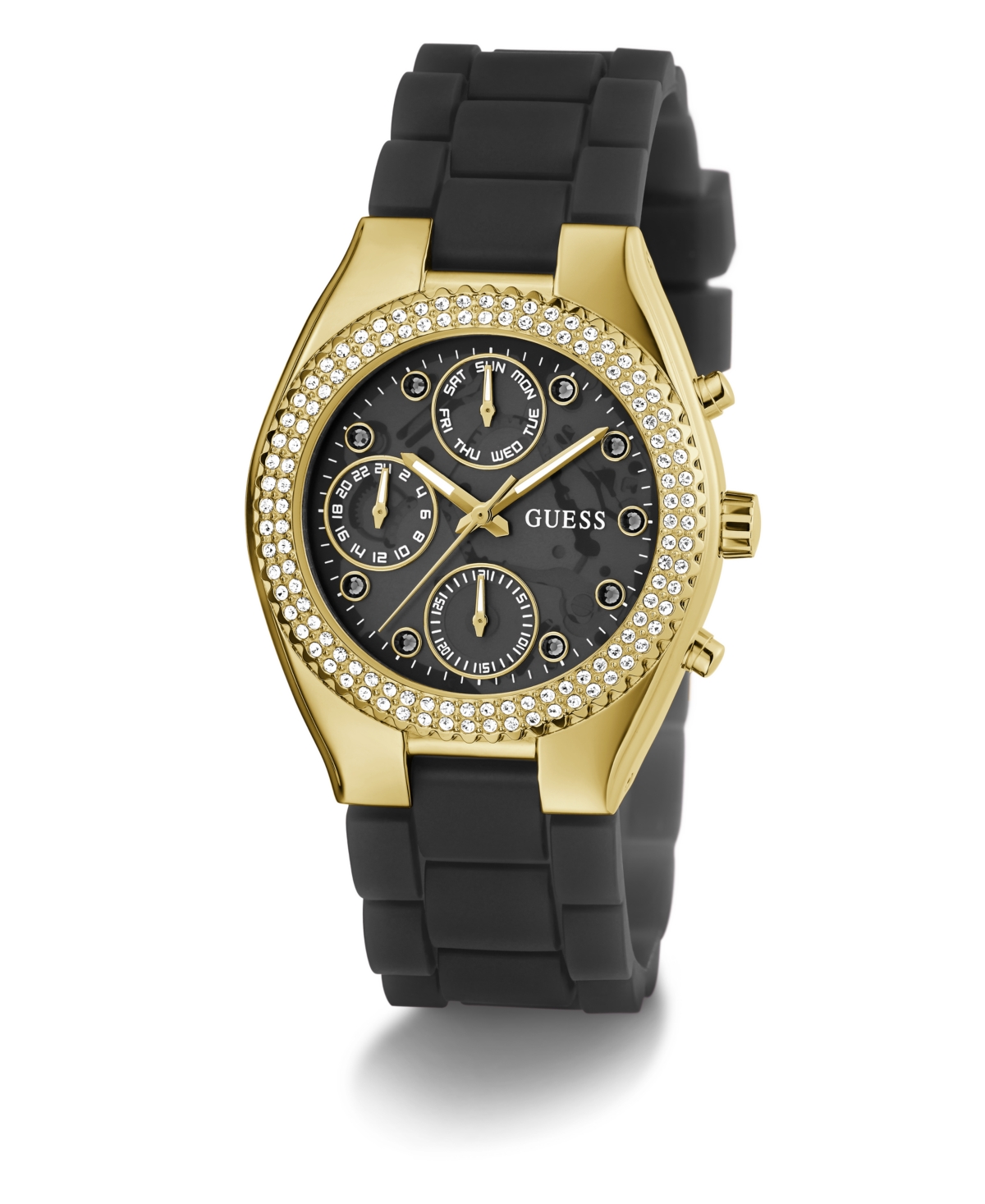 Guess Women's Multi-function Black Silicone Watch 37mm In Black