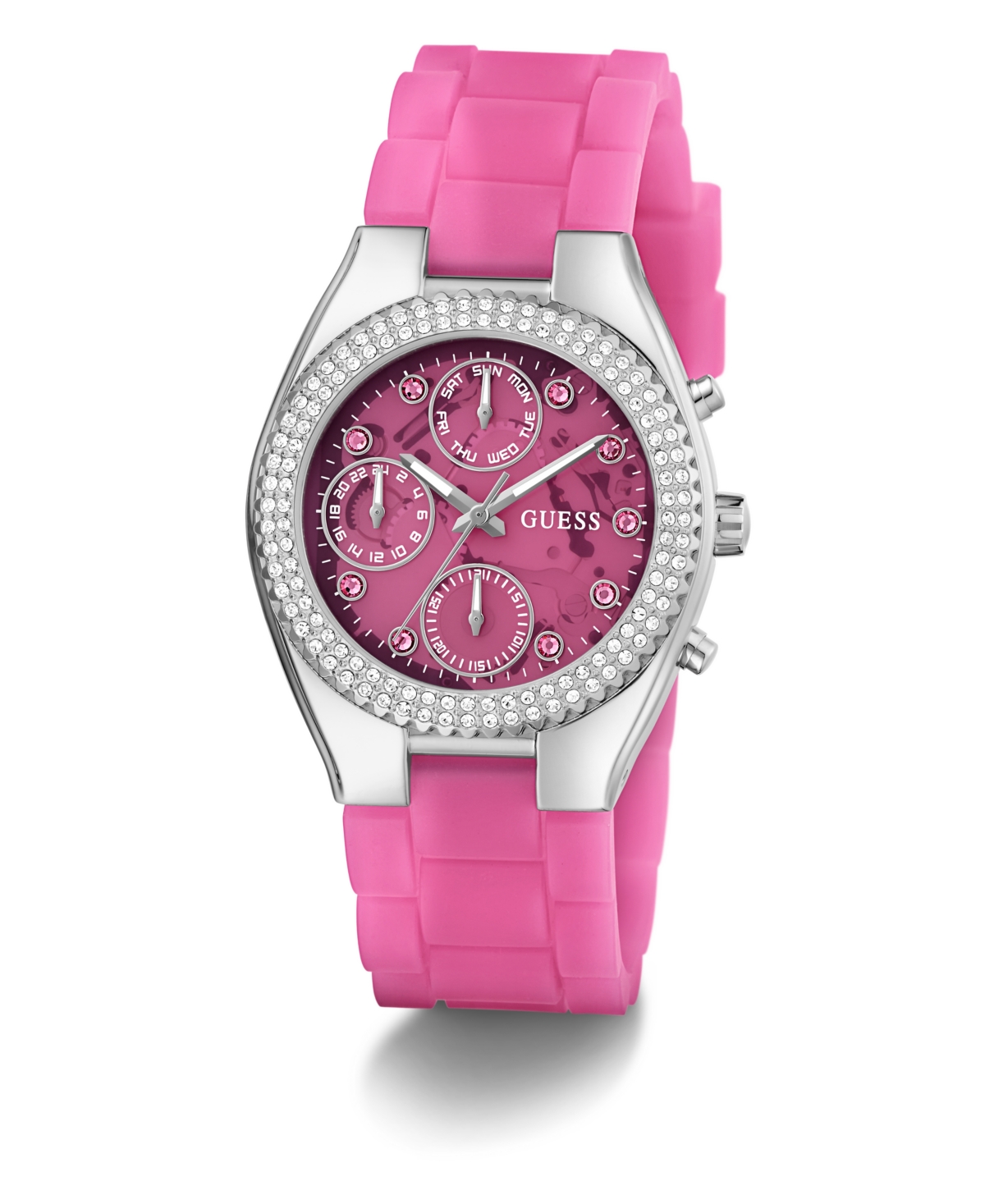 Guess Women's Multi-function Pink Silicone Watch 37mm In Pink