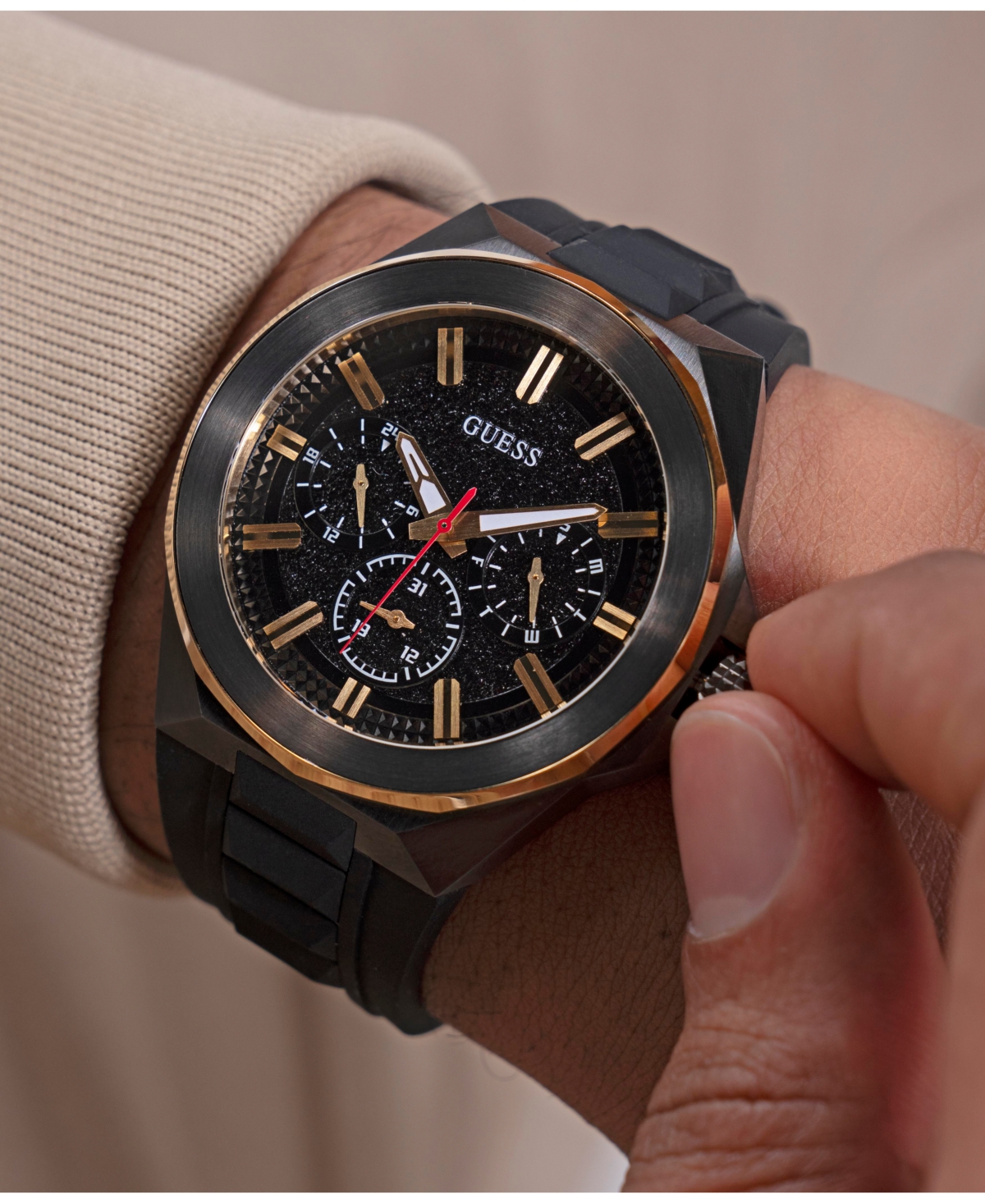 Guess Men's Multi-function Black Silicone Watch 46mm In Black