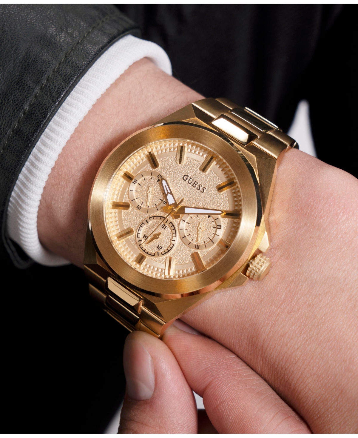 Guess Men's Multi-function Gold Steel Watch 46mm In Gold