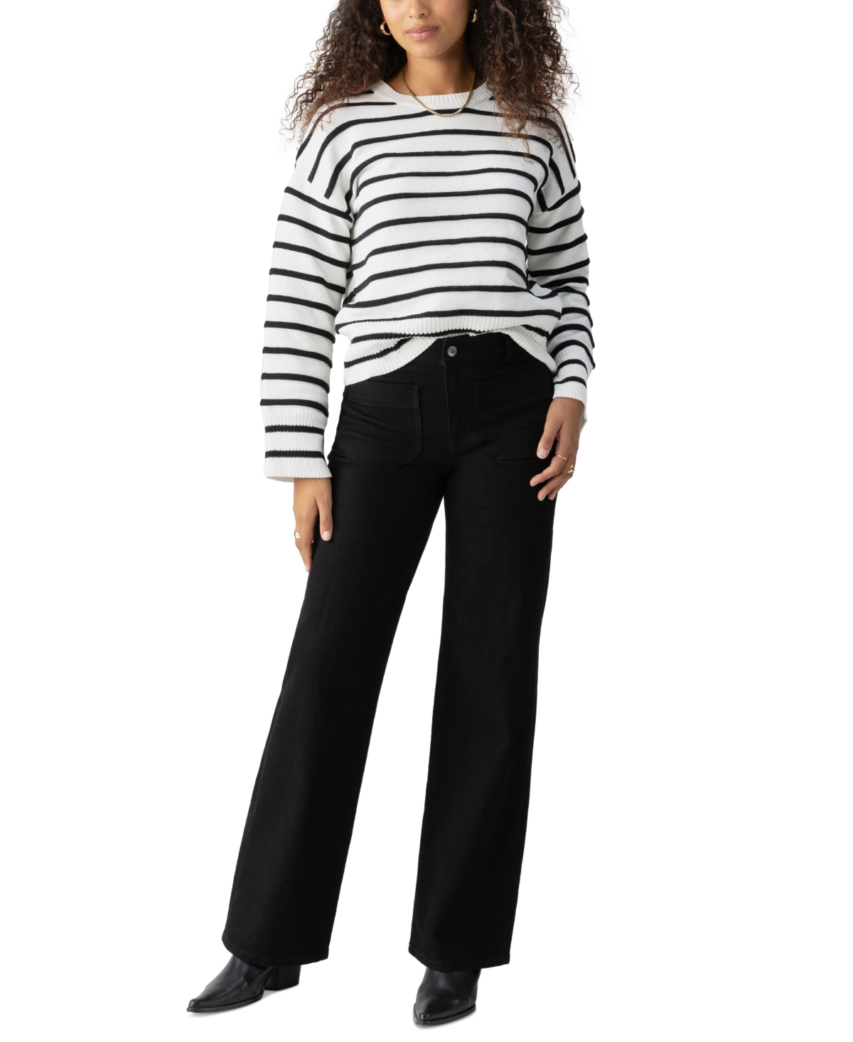 Sanctuary Women's Ottoman Stitch Crewneck Sweater In Chalk,black Stripe