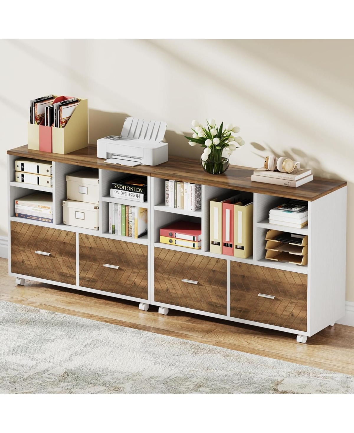 Tribesigns 2-Drawer Wood File Cabinet, Mobile Lateral Filing Cabinet for Letter - Oak karo  white