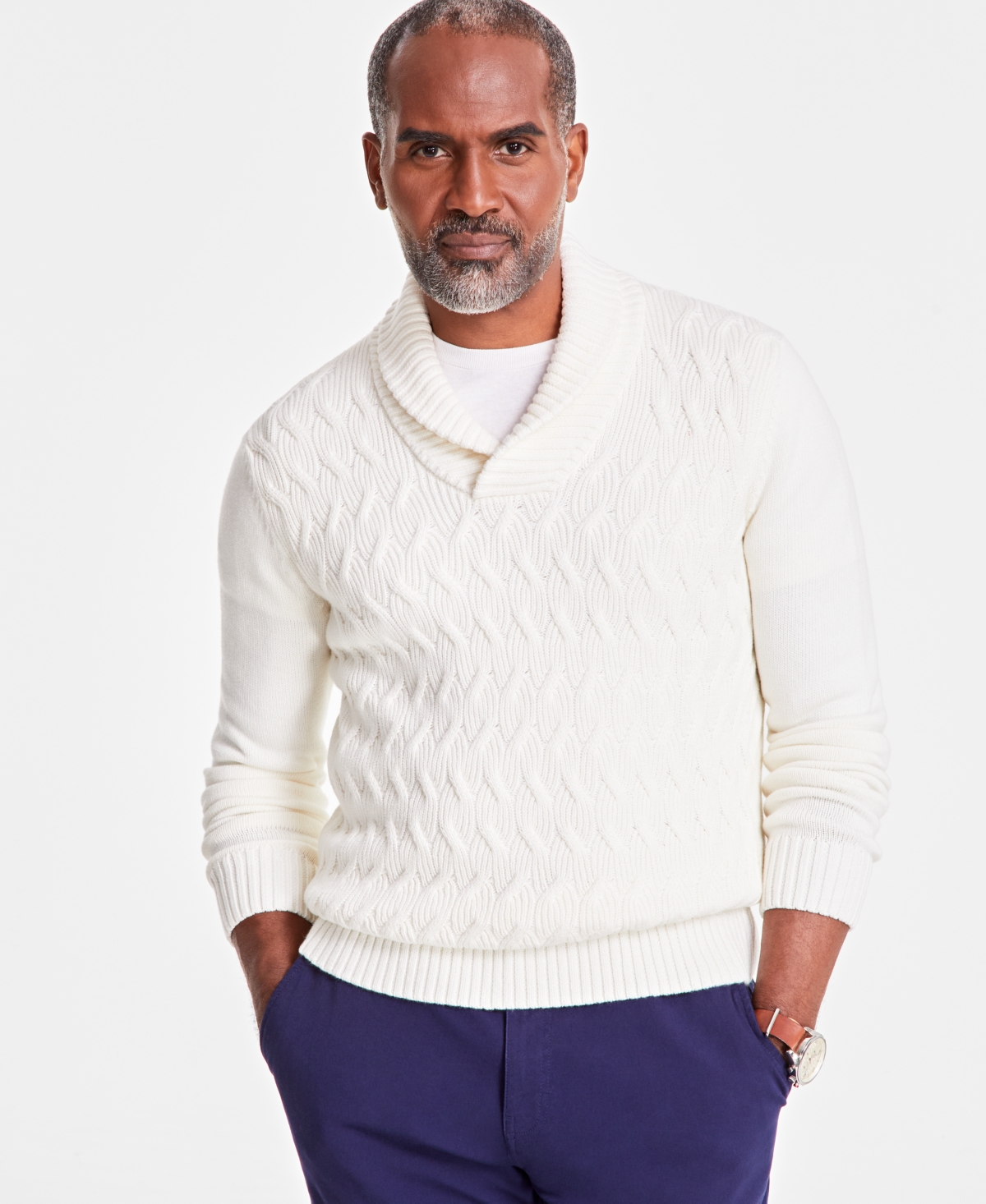 Club Room Men s Chunky Shawl Collar Sweater Created For Macy s In Winter Ivory ModeSens
