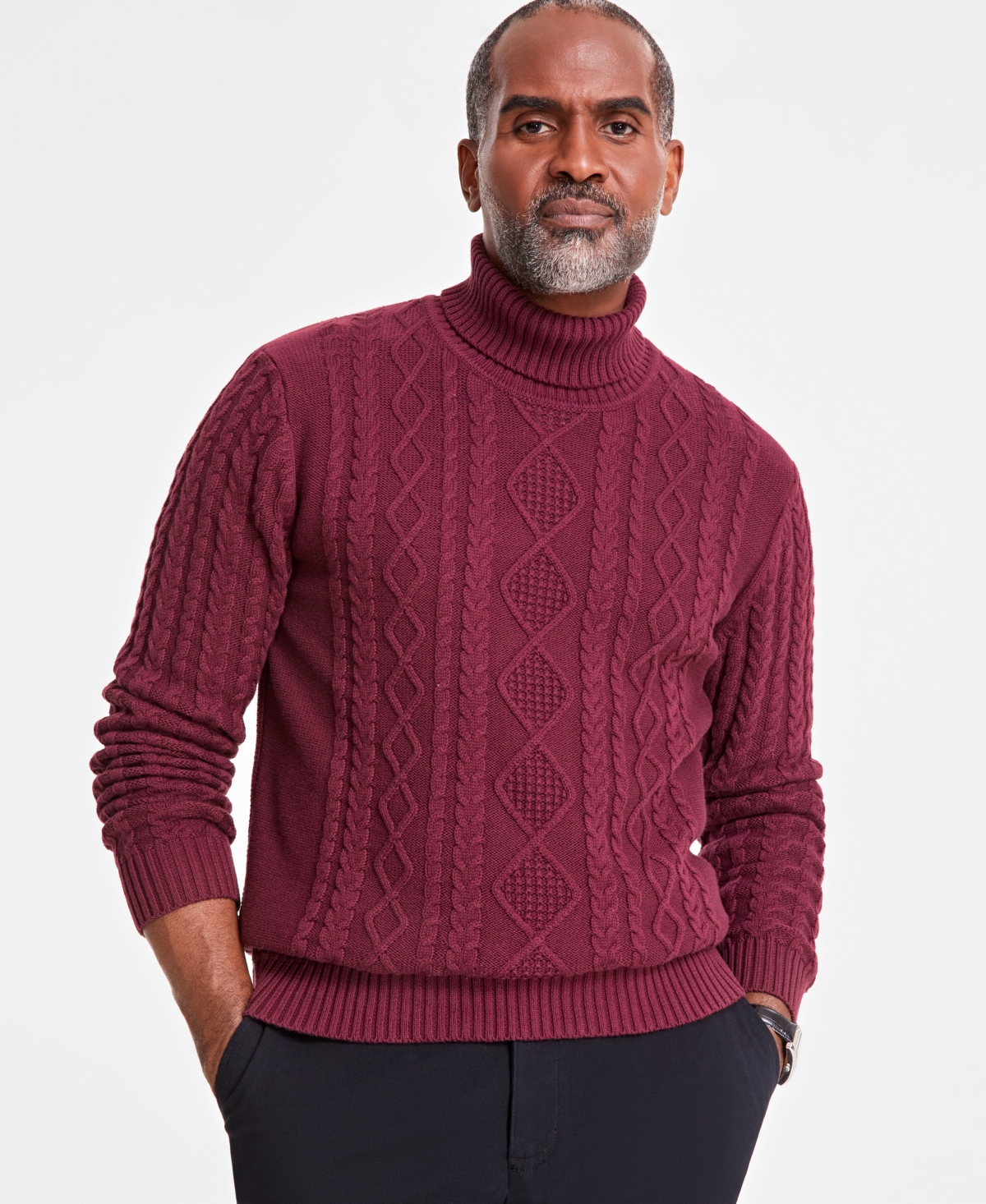 Men's Chunky Turtleneck Sweater, Created for Macy's - Red Plum