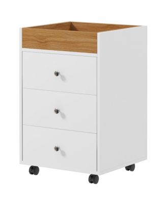 3 Drawer Storage Cabinet with Wheels Tray for Home Office, Walnut