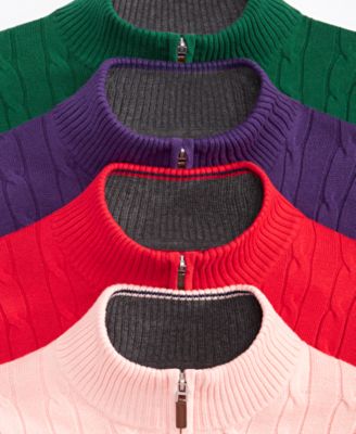 Men's Cable Knit Quarter-Zip Cotton Sweater, Created for Macy's 