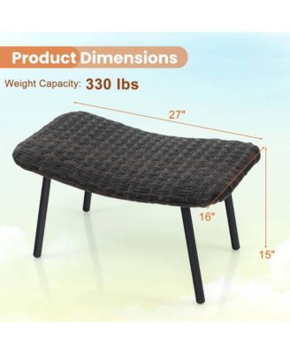 Set of 2 Patio Rattan Ottoman with Padded Quick Dry Foam & Heavy-Duty Metal Legs