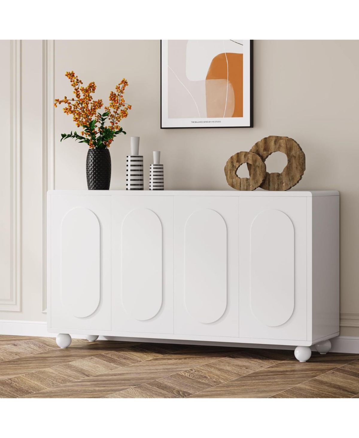 Tribesigns Buffet Cabinet with Storage,Sideboard Cabinet with 4 Doors, Wood Sideboard Buffet Cabinet with Adjustable Shelves for Living