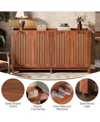 57" Farmhouse Wood + Shutter Doors + Adjustable Shelf + Freestanding Sideboard Buffet Storage Cabinet