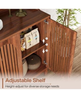 57" Farmhouse Wood + Shutter Doors + Adjustable Shelf + Freestanding Sideboard Buffet Storage Cabinet