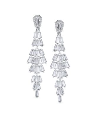 Cubic Zirconia CZ Linear Statement Asian Estate Art Deco Style Column Chandelier Earrings Prom