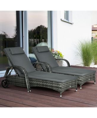 Outdoor PE Rat Sun Bathing Chair w/ Cushion & Pillow