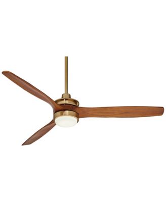 52" Windspun Indoor Ceiling Fan 3 Blade LED Light Remote Control Soft Brass Finish Motor Walnut Finish Wood Blades