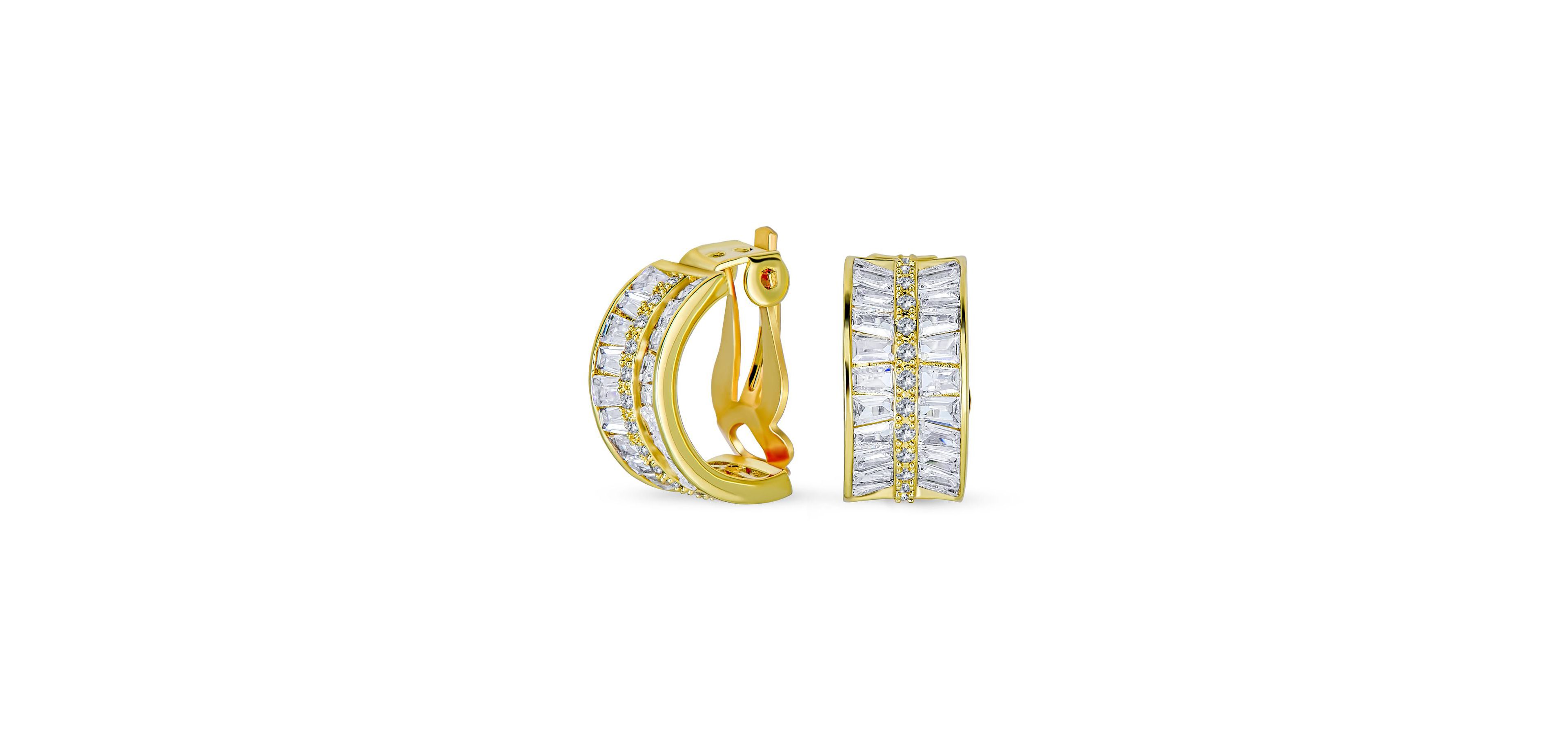 Bling Jewelry Art Deco Style Cocktail Baguette Cz Clip On Earrings Gold Plated