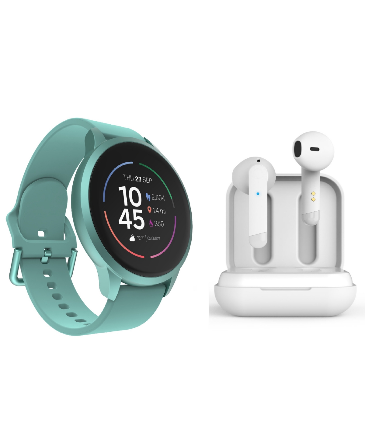iTouch Sport 4 Unisex Silicone Strap Smartwatch 43.2mm with Wireless Earbuds Bundle Set -White
