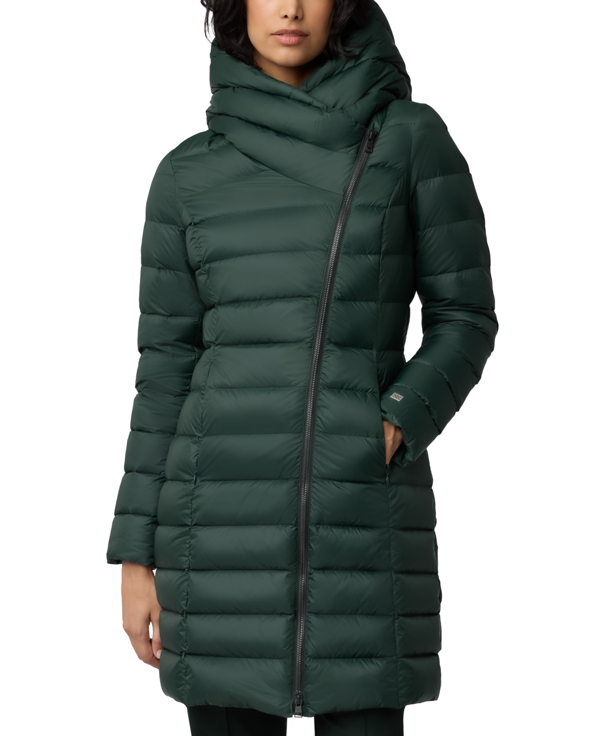 Asymmetric hooded coat clearance