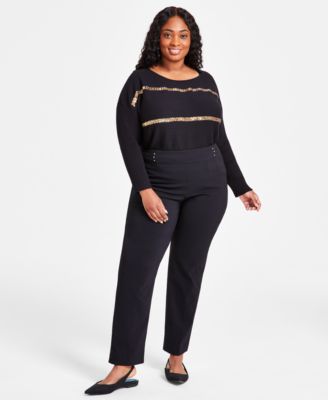 Plus & Petite Plus Size Tummy Control Pull-On Slim-Leg Pants, Created for Macy's