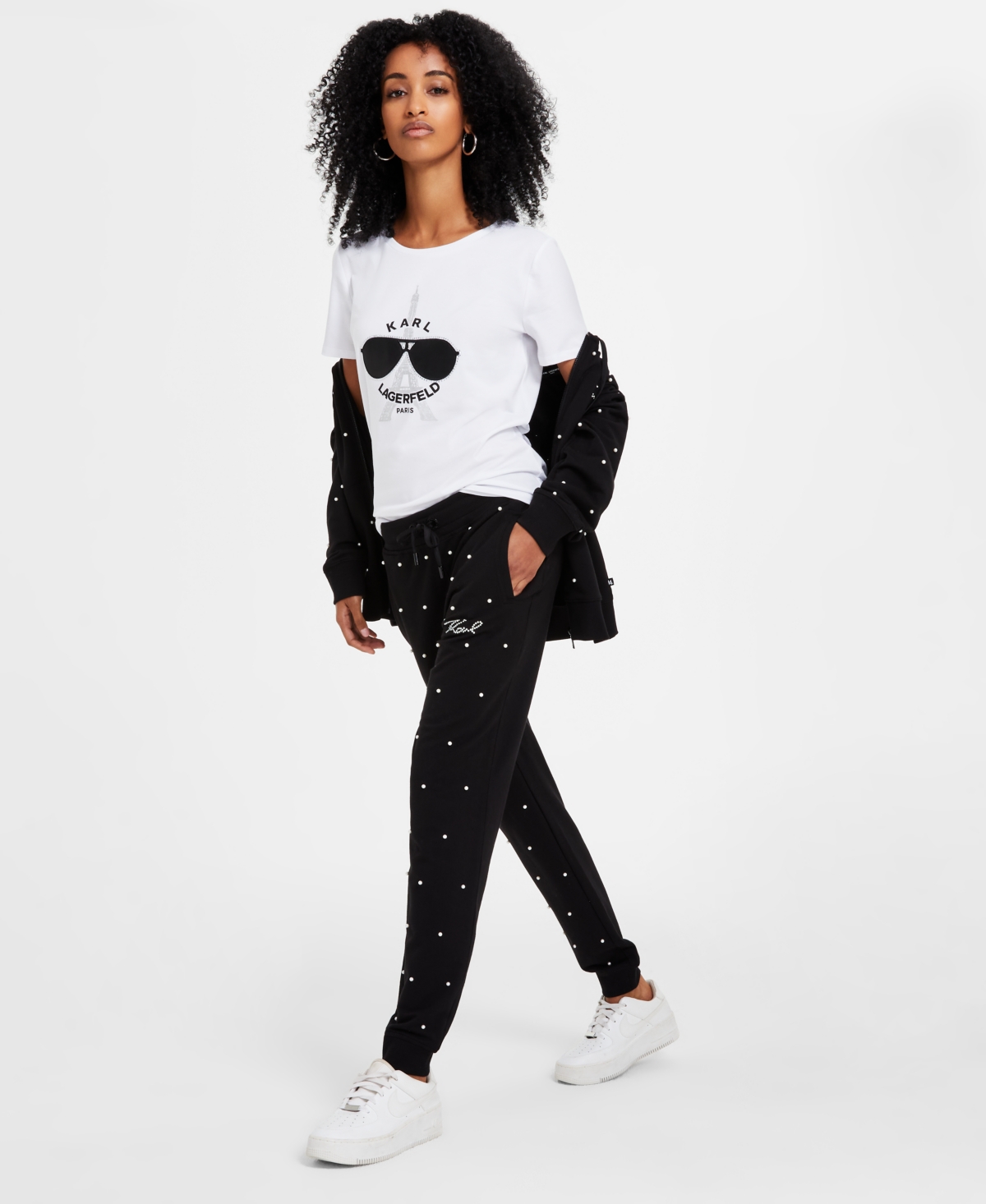 Karl Lagerfeld Paris Women's Faux-Pearl Embellished Jogger Pants, Regular & Petite