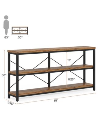 55-Inch Industrial Sofa Table, 3-Tier Console Table with Metal Frame and Open Shelves