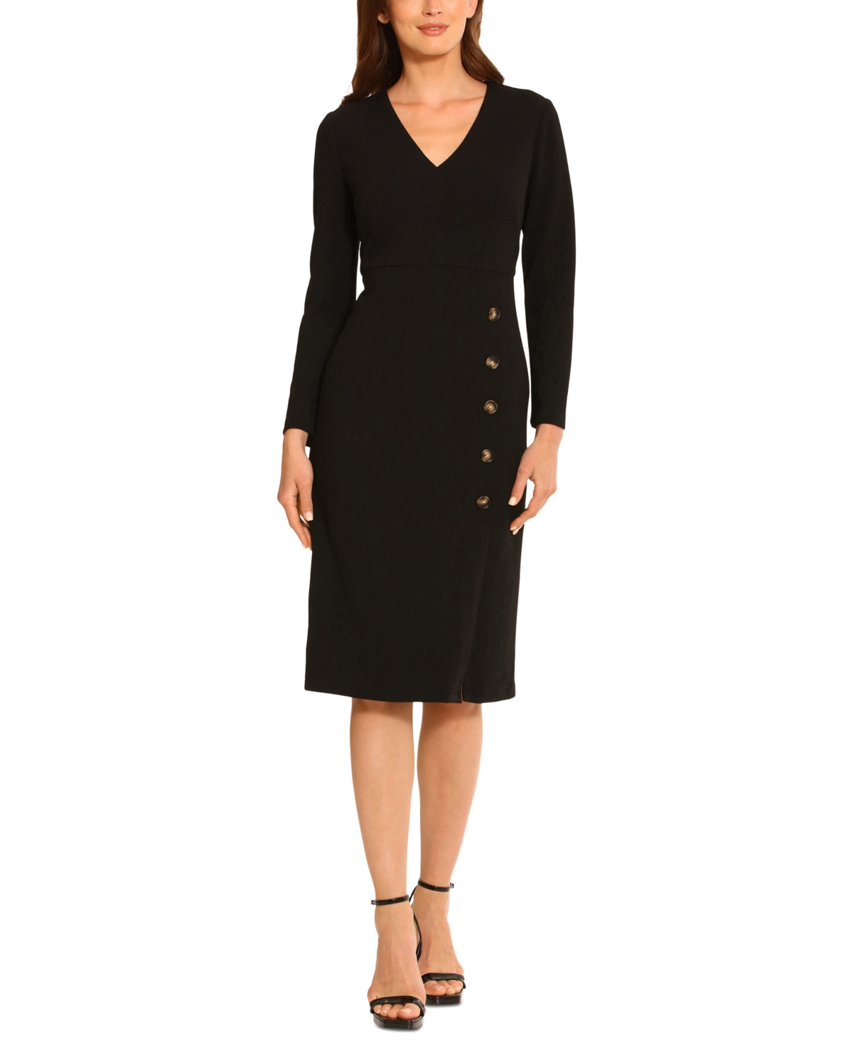 Maggy London Women's Long-Sleeve V-Neck Sheath Dress