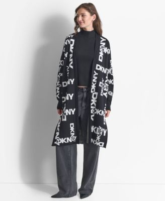 DKNY Women's Collarless Long-Sleeve Logo Cardigan - Macy's