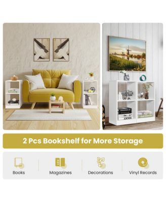 2 PCS Bookshelf 2-Tier Open Wood Display Organizer Set Vinyl Record Cube Storage