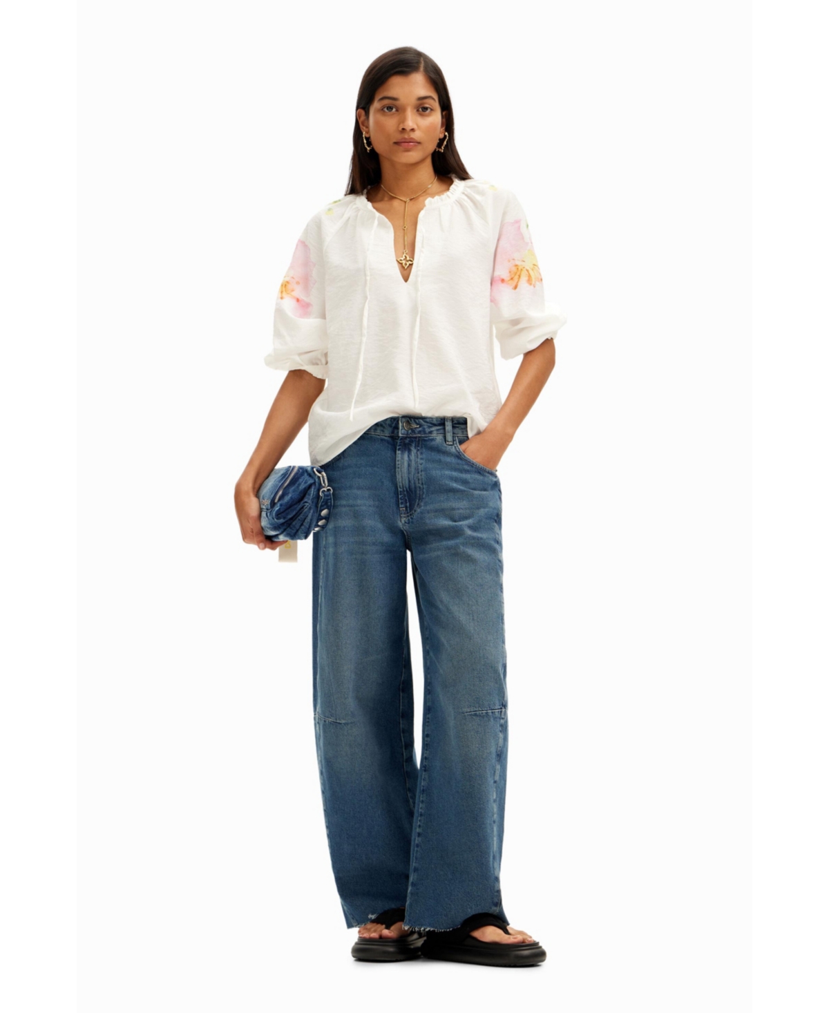Desigual Women's Flowy blouse with watercolor floral print.
