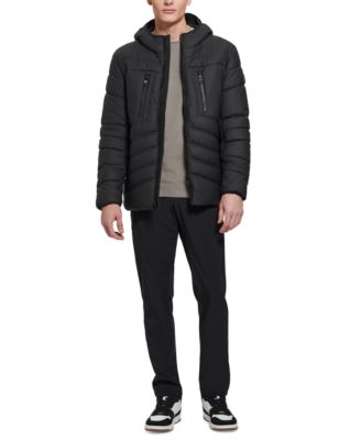 Men's Quilted Faux Leather Hooded Jacket