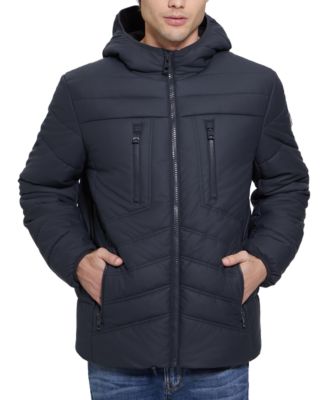 Men's Quilted Faux Leather Hooded Jacket