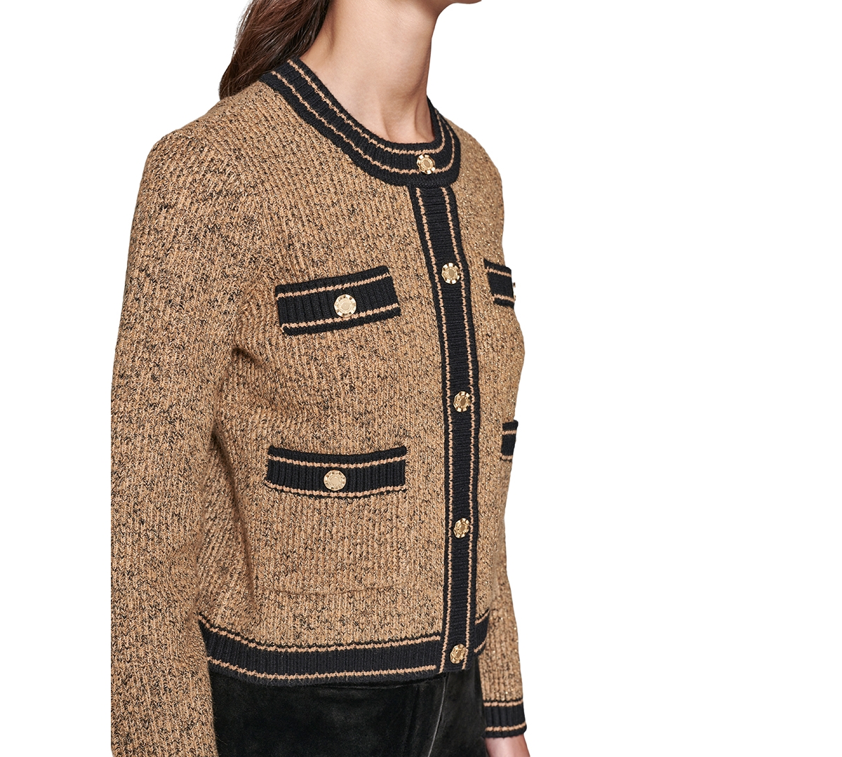 Karl Lagerfeld Paris Women's Petite Shine Tweed Cardigan