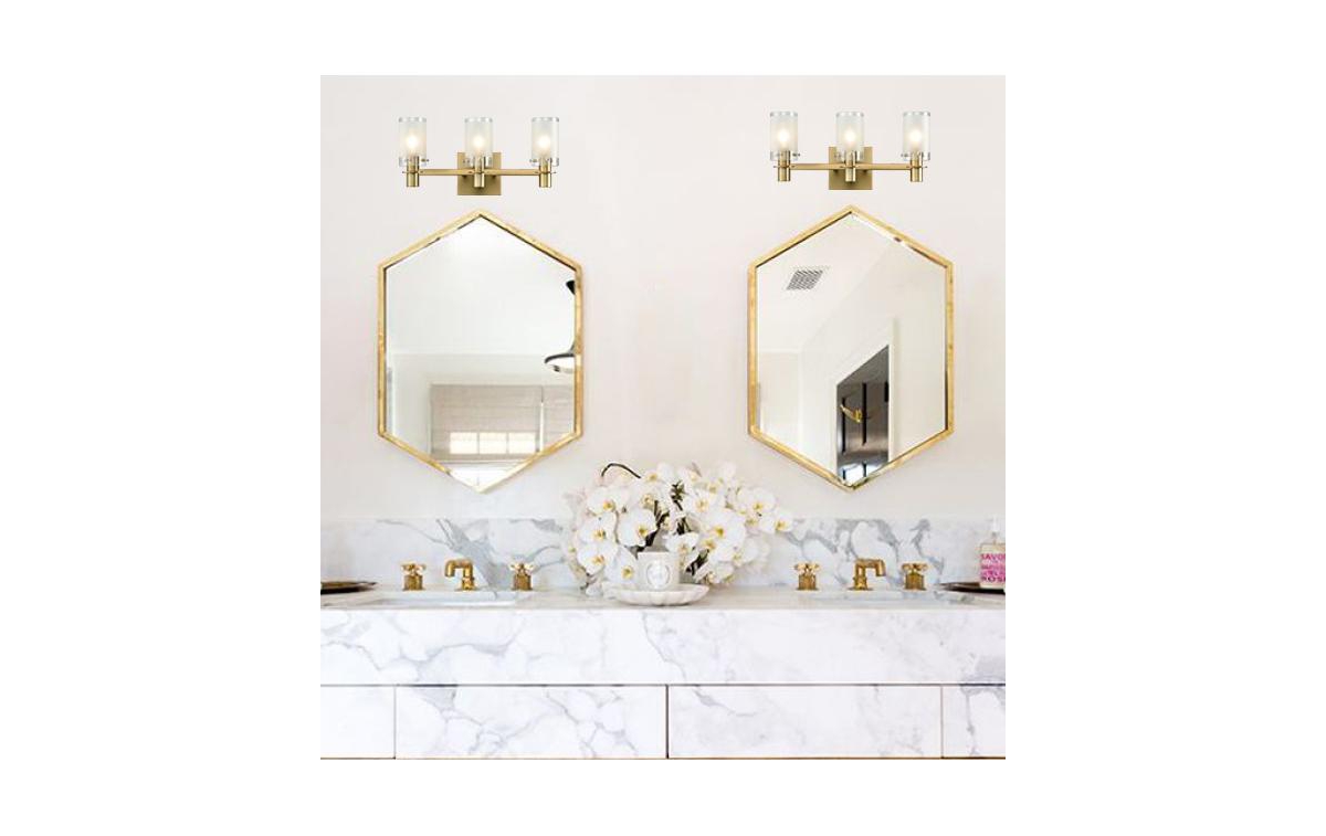 Moose ModernBathroom Vanity Lighting with Frosted Glass - 3 Light - Brass