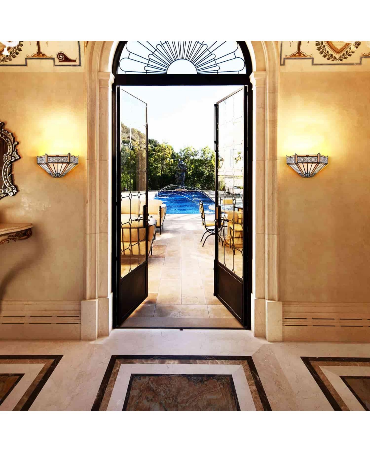 Moose Tiffany Wall Light Fixture Wide Stained Glass Sconce - Multi-colored